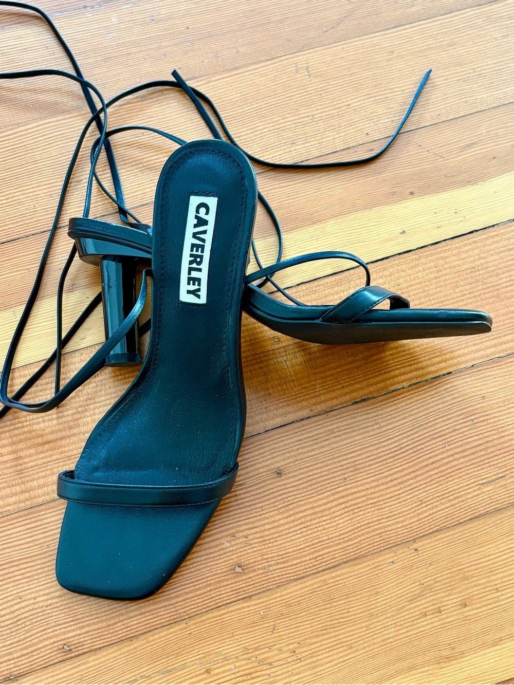 Caverley Black Lace-Up Square Toe Heeled Sandals